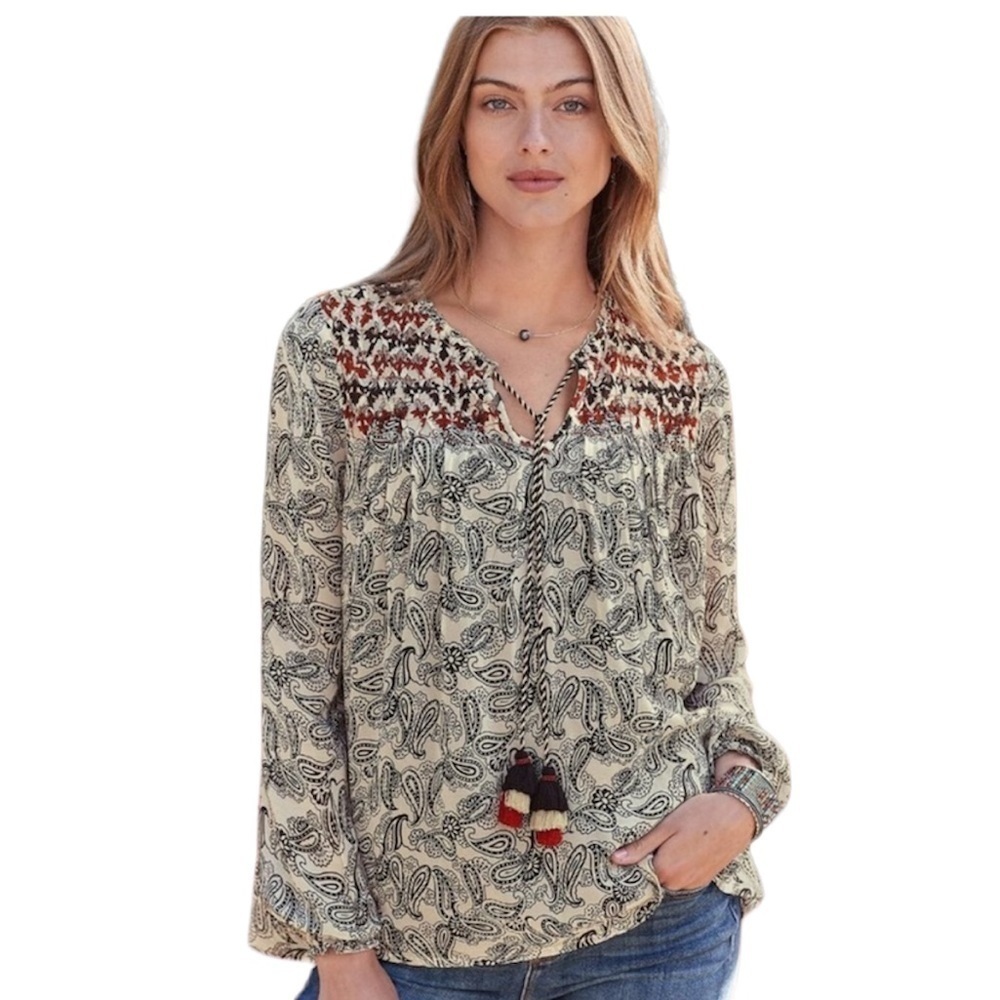 Sundance‎ Smocked Adeliah Paisley Print Boho Top